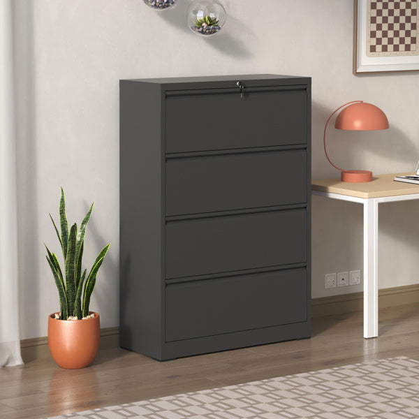 4 Drawer Lateral File Cabinet With Lock Tall Heavy-Duty Metal Filing Cabinet For Home Office, Space-Saving Wide Storage For Letter Legal A4 F4, Quiet Full-Extension Slides