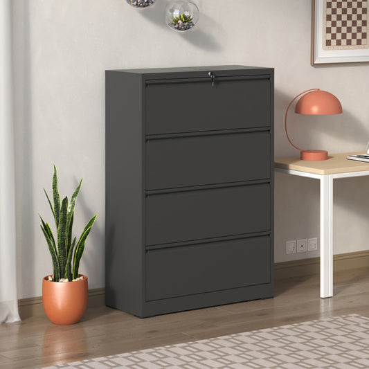 4 Drawer Lateral File Cabinet With Lock Tall Heavy-Duty Metal Filing Cabinet For Home Office, Space-Saving Wide Storage For Letter Legal A4 F4, Quiet Full-Extension Slides