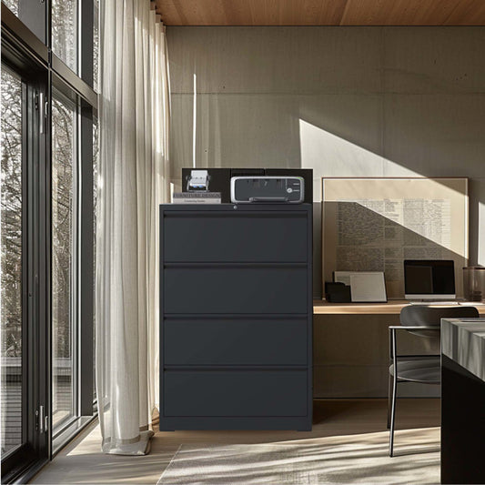 4 Drawer Lateral File Cabinet With Lock Tall Heavy-Duty Metal Filing Cabinet For Home Office, Space-Saving Wide Storage For Letter Legal A4 F4, Quiet Full-Extension Slides