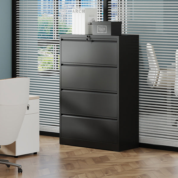 4 Drawer Lateral File Cabinet With Lock Tall Heavy-Duty Metal Filing Cabinet For Home Office, Space-Saving Wide Storage For Letter Legal A4 F4, Quiet Full-Extension Slides